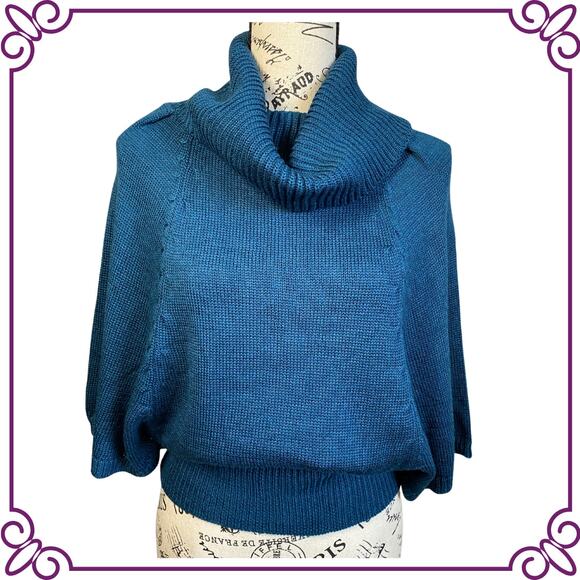 Dolman Sleeve Teal Blue Acrylic Cowl Neck Sweater Small - Picture 1 of 7